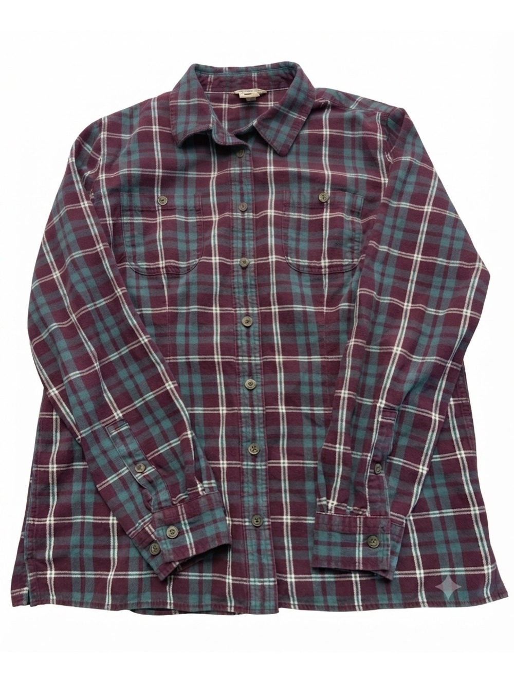 Duluth Trading Co Women's Plaid Flannel Med Purple Teal Long Sleeve 100% Cotton